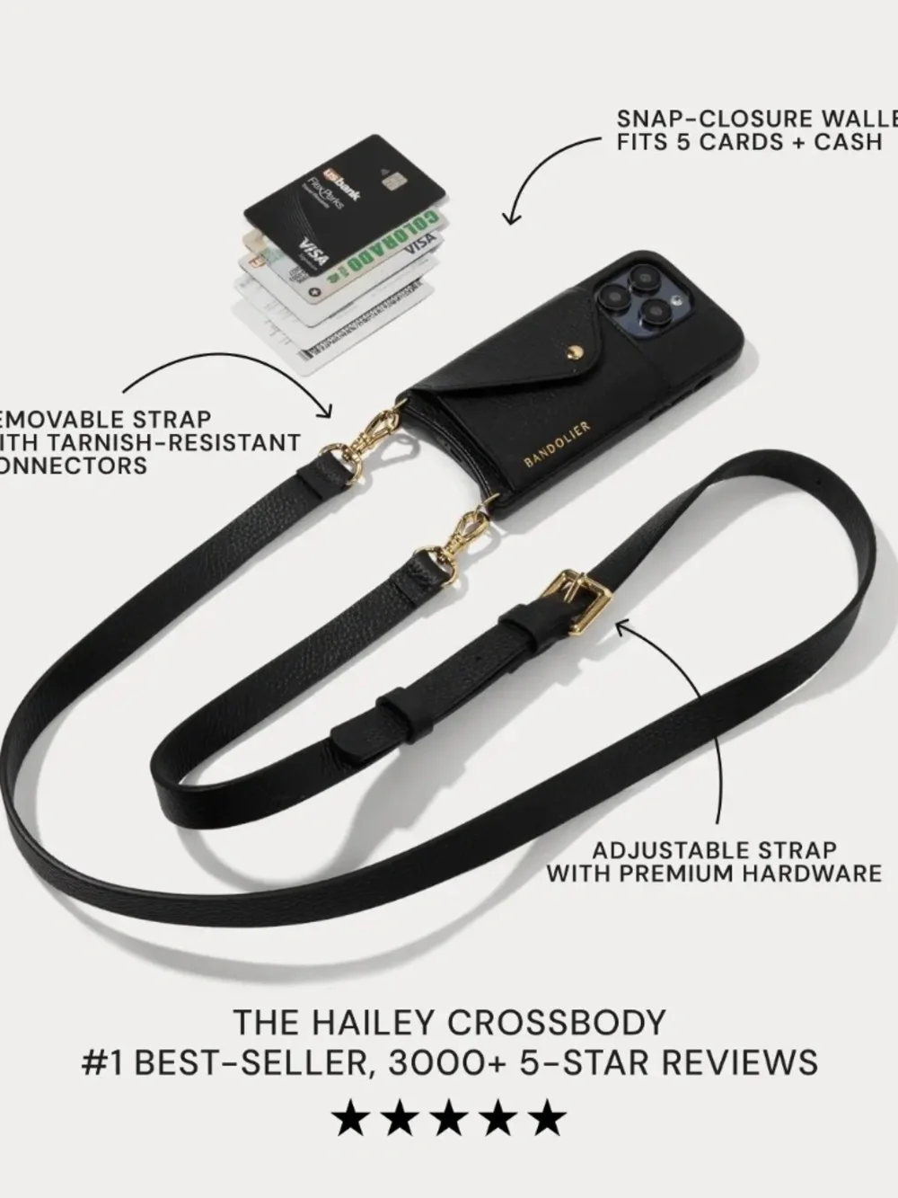 Bandolier Hailey iPhone 16Pro Crossbody Case in Black/Pewter